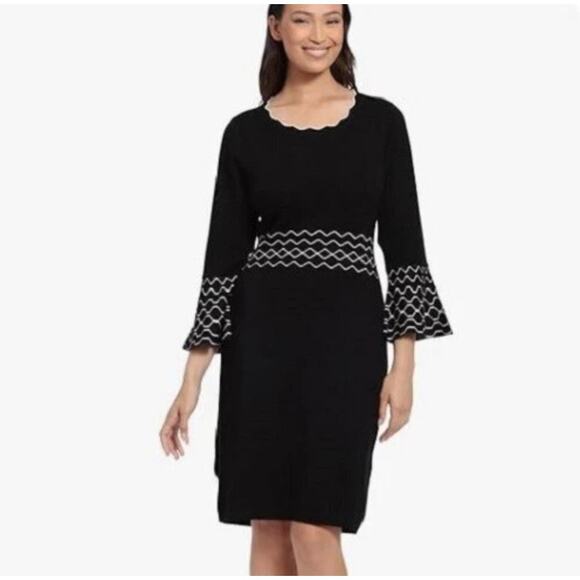 Roz & Ali Scalloped Neckline Bell Sleeve Bodycon Dress Size Small Party Holidays - Picture 3 of 10